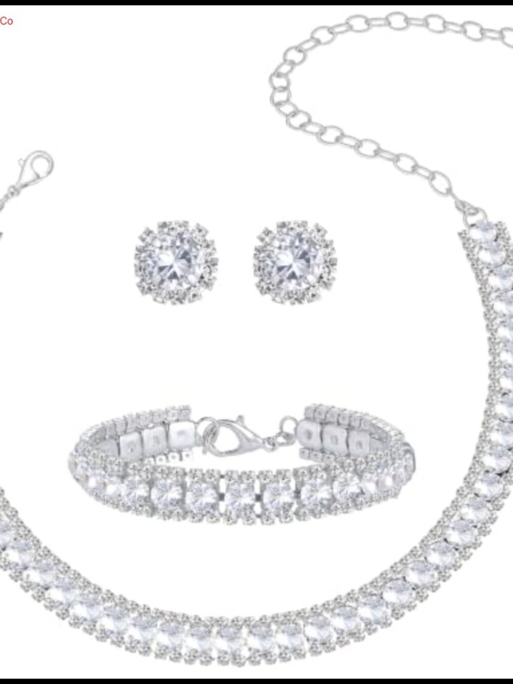 Cubic Zirconia Rhinestone Jewelry Set Necklace Bracelet Earrings Wedding Bridal
